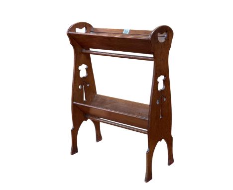 Arts & Crafts oak two tier book trough, 66cm by 46cm by 24cm.