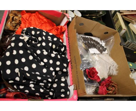 TWO TRAYS OF VINTAGE TEXTILE ACCESSORIES ETC  TO INCLUDE A VINTAGE JEAN MUIR BLOUSE