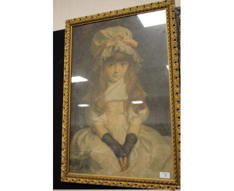 A VINTAGE GILT FRAMED ENGRAVING OF A YOUNG GIRL 