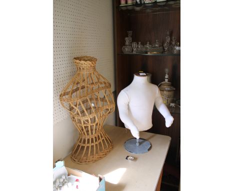 A VINTAGE CHILD SIZE MANNEQUIN TOGETHER WITH A WICKER MANNEQUIN (2)