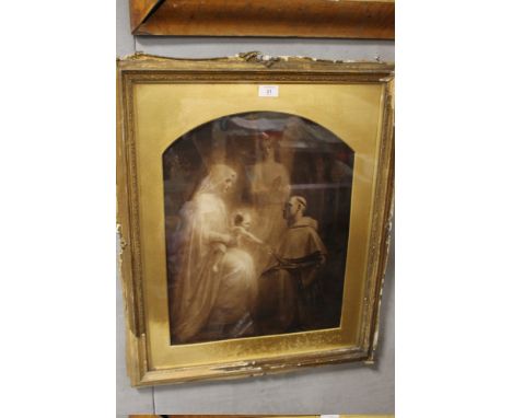A VINTAGE GILT FRAMED PRINT OF AN ANGELIC SCENE 