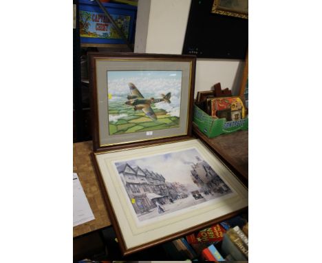 A FRAMED AND GLAZED PASTEL BY STEFAN MOOR DEPICTING AN R.A.F PLANE TOGETHER WITH A SIGNED ANTHONY FORSTER LTD EDITION PRINT E