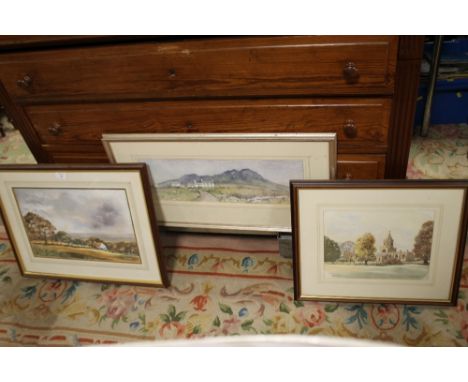 TONG CHURCH' WATERCOLOUR AND 'ON THE LONG MYND' PASTEL BOTH SIGNED R. OWEN TOGETHER WITH ANOTHER WATERCOLOUR (3) 