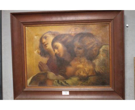 A VINTAGE FRAMED OIL ON CANVAS DEPICTING YOUNG GIRLS 