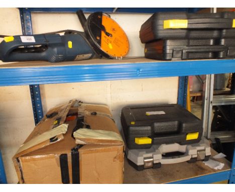 A POWERCRAFT STAPLING GUN TOGETHER WITH A HAMMER DRILL, ELECTRIC SAW, SET OF TOOLS PLUS AN ANGLE CUTTER ETC (6)