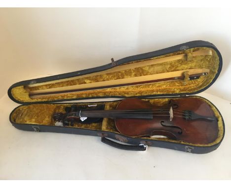 German violin Circa 1890, labelled Stradivarius with black case &amp; bow CONDITION: good, fake wear