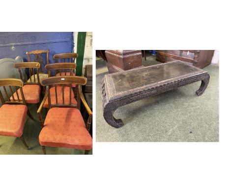 Set of 5 Regency mahogany dining chairs, a Chippendale style chair, and a Chinese low table CONDITION: all for restoration 