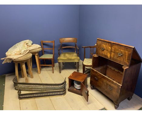 Georgian mahogany commode chest, Regency armchair, Edwardian corner chair, mahogany pot cupboard, pair of fine glass top tabl