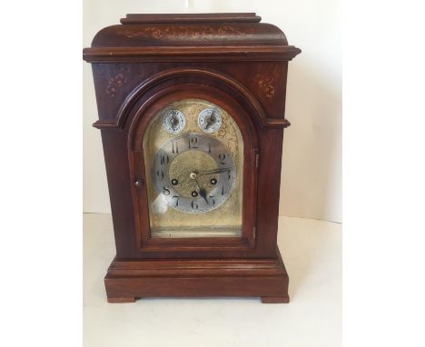German Ting-Tang bracket clock, with Westminster Chimes, Junglans, in inlaid mahogany case, 44cmH CONDITION: good. With pendu