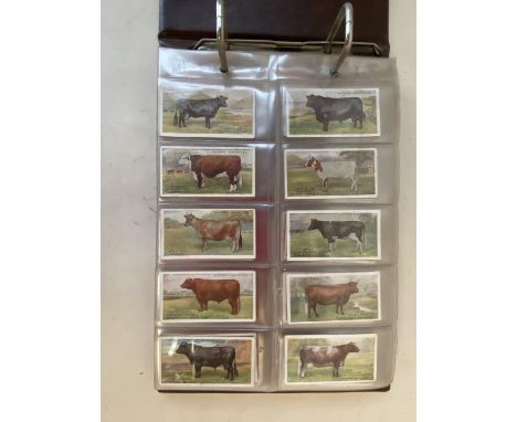 Several sets of cigarette cards in an album; British Livestock, Cries of London, Shakespearean Series, those Pearls of Heaven