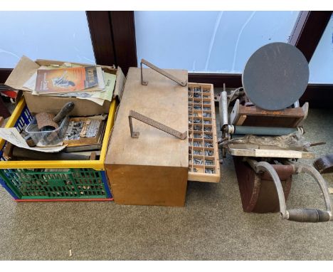 Adana printing press and wooden fitted case of print letters, and instructions, manuals etc  CONDITION all worn, as seen. Pur