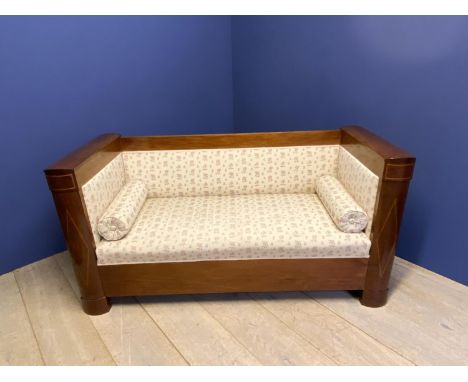 A C20th Danish show frame sofa with hinged arms 170L, general wear and marks