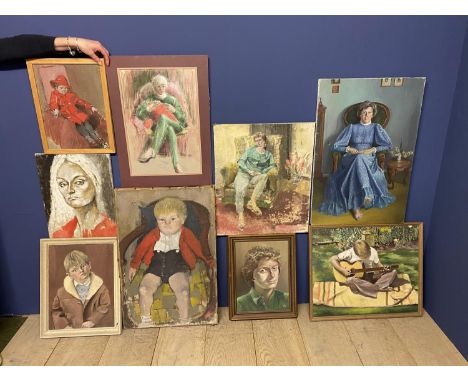A quantity of framed and unframed portrait pictures and artwork, part of a clearance from a former artists studio in Wiltshir