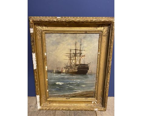 R. ESDAILE RICHARDSON ( 1897-?   )  Oil on board "The old St Vincent, Portsmouth Harbour"  signed lower right .  Acredited ve
