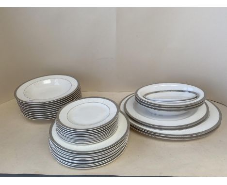 Royal Worcester Corinth Platinum modern dinner service, 10 place setting plus platters and dishes, etc, in good condition 
