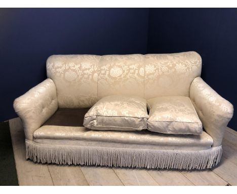 Cream sofa (cushion missing)&nbsp;101cm deep, seat depth is 62cm, length across back is 190cm