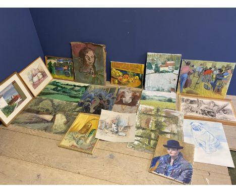 Qty of framed and unframed portrait pictures cleared from an artists studio in Wiltshire. 