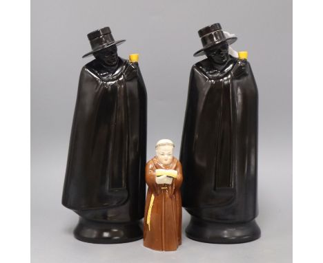 A pair of Doulton Sandeman's decanters, 26cm and a Worcester porcelain snuffer