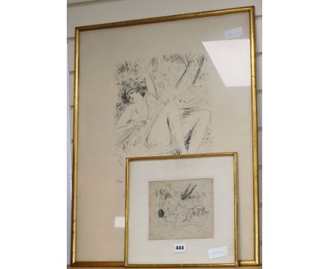 Andrew Dunoyer de Segonzac (1884-1974), etching, Nude on a riverbank, signed in pencil, 15 x 18cm and a similar lithograph nu