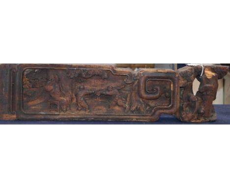 Four 19th century Chinese architectural beams, each carved with figures