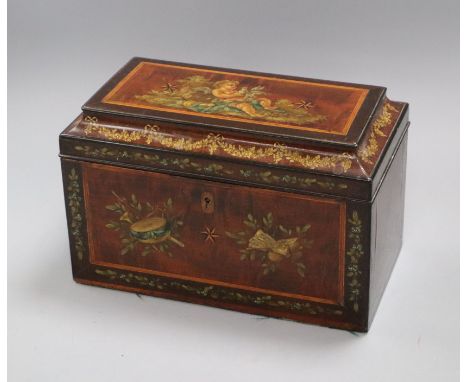 A Regency hand painted tea caddy height 17cm