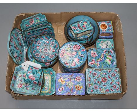 A group of Chinese Canton enamel turquoise ground wares, 19th/20th century