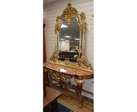 A Louis XV style carved giltwood marble topped console table W.175cm