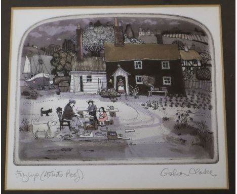 Graham Clarke, 3 coloured aquatints, 'Skippers', 'Googly' and 'Frylys', signed in pencil, 13 x 17cm