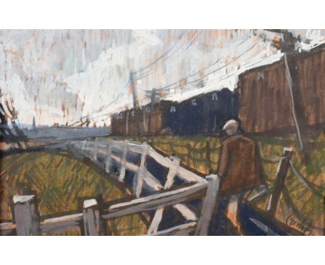 Norman Stansfield Cornish (1919-2014) ''Solitary Miner'' Signed, watercolour heightened with white, 14cm by 22cm Provenance: 