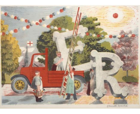 Kenneth Rowntree (1915-1997) ''Country Celebrations'' Signed, lithograph, produced for the Royal College of Art ''Coronation 