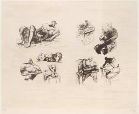 Henry Moore OM, CH, RBA, RBS (1898-1986) ''Eight Sculptural Ideas Girl Writing'' Signed and dated (19)73, numbered 54/65, lit