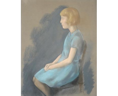 Jacob Kramer (1892-1962) Portrait of a girl seated wearing a blue dress Signed and dated 1930, pastel, 54cm by 43cm Provenanc