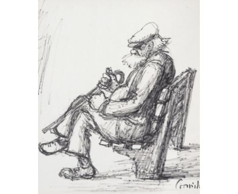 Norman Stansfield Cornish (1919-2014) ''Old Man with Beard and Stick'' Signed, flomaster pen, 14cm by 11.5cm Exhibited: Norma