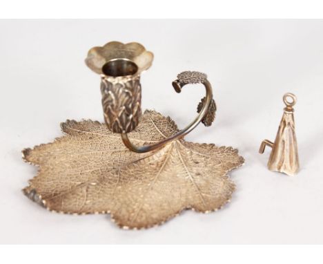 A GEORGE III LEAF SHAPED CHAMBER CANDLESTICK. Birmingham 1817.  Maker: JW.  Earlier snuffer 1814.