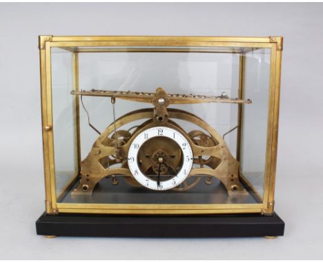 A GOOD SKELETON CLOCK ROLLING BALL in a glass case. 1ft 2ins long x 9ins wide x 1ft 1ins high.