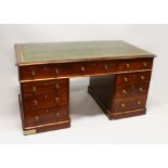 A GOOD 19TH CENTURY MAHOGANY PEDESTAL DESK with inset leather top, three frieze drawers and three