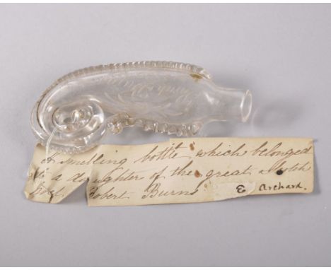 AN EARLY 19TH CENTURY NAILSEA SCENT BOTTLE in the form of a SEAHORSE, engraved SARAH BURNS 1830. See Lambert, Page 84, Illust