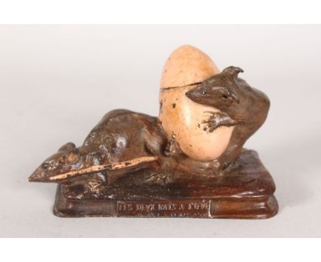 A PAINTED BRONZE COLD CAST GROUP OF TWO RATS WITH AN EGG. 4.5ins long x 2.5ins wide x 3ins high.