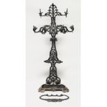 A 19TH CENTURY CAST IRON HALL STAND, in the manner of Coalbrookdale, later black painted. 6ft 5ins
