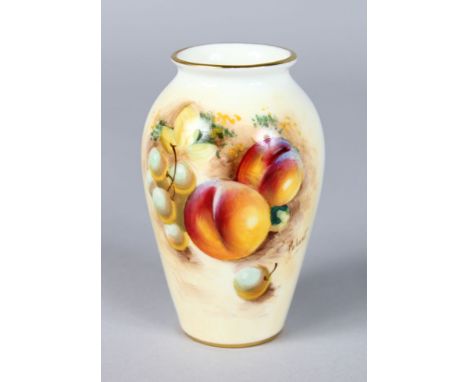 A ROYAL WORCESTER VASE painted with fruit by Roberts, signed, black mark.