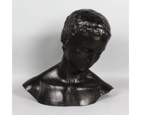 AFTER WILHELM LEHMBRUCK (1881-1919) GERMAN A BRONZE FEMALE BUST. Signed LEHMBRUCK, with cast HEBRARD.  15.5ins high.
