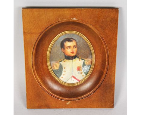 AN OVAL PORTRAIT MINIATURE OF NAPOLEON. Signed KIM. 3.5ins x 2.5ins.