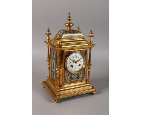 A SUPERB TIFFANY & COMPANY of NEW YORK CHAMPLEVE ENAMEL CLOCK, with eight-day movement, white dial with blue and white Roman 