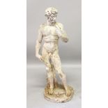 A HALF LIFE SIZE PAINTED STONE FIGURE OF A CLASSICAL MAN. 3ft 9ins high.