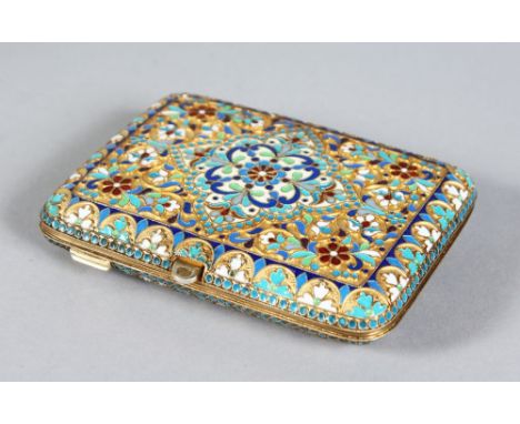 A LARGE RUSSIAN SILVER GILT AND ENAMEL CIGARETTE CASE. 4.5ins x 3ins.