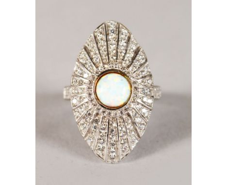 A GOOD ART DECO DESIGN GILSON OPAL AND BRILLIANT SET CLUSTER RING.