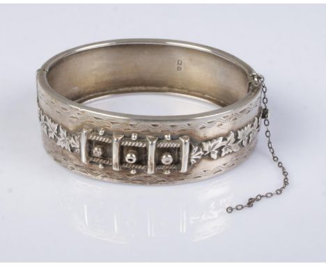 A Victorian silver hinged bangle. Assayed Birmingham 1886. 24g.  