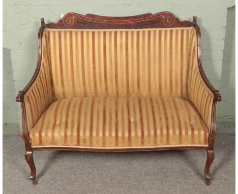 A Victorian inlaid parlour sofa Hx107cmWx125cmDx62cm  