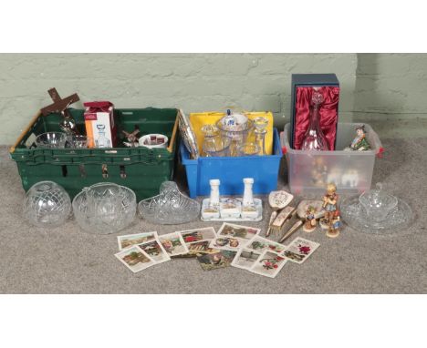 Three boxes of assorted items, to include cut glassware, Delina three piece dressing table set, Leonardo Collection bathroom 
