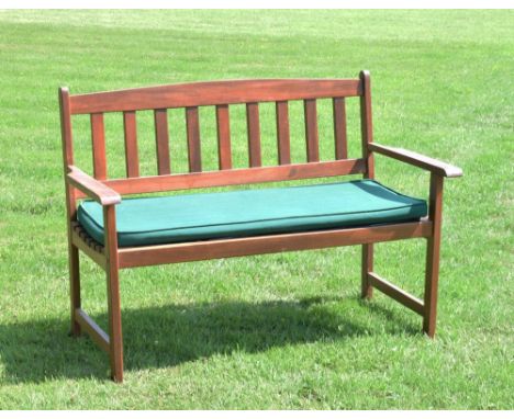 Wooden garden bench with squab cushion, 120cm wide  
